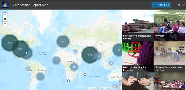 Compassion Report Map screen shot with photos