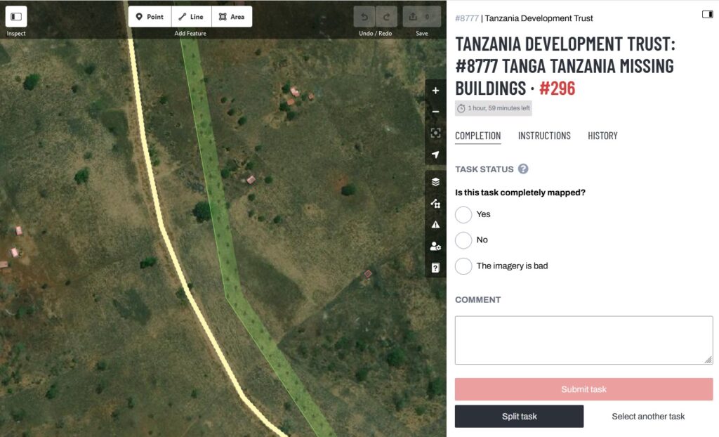 Shows building mapping with Crowd2Map in Tanzania