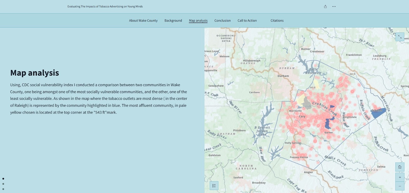 Map showing analysis of Wake County, North Carolina.