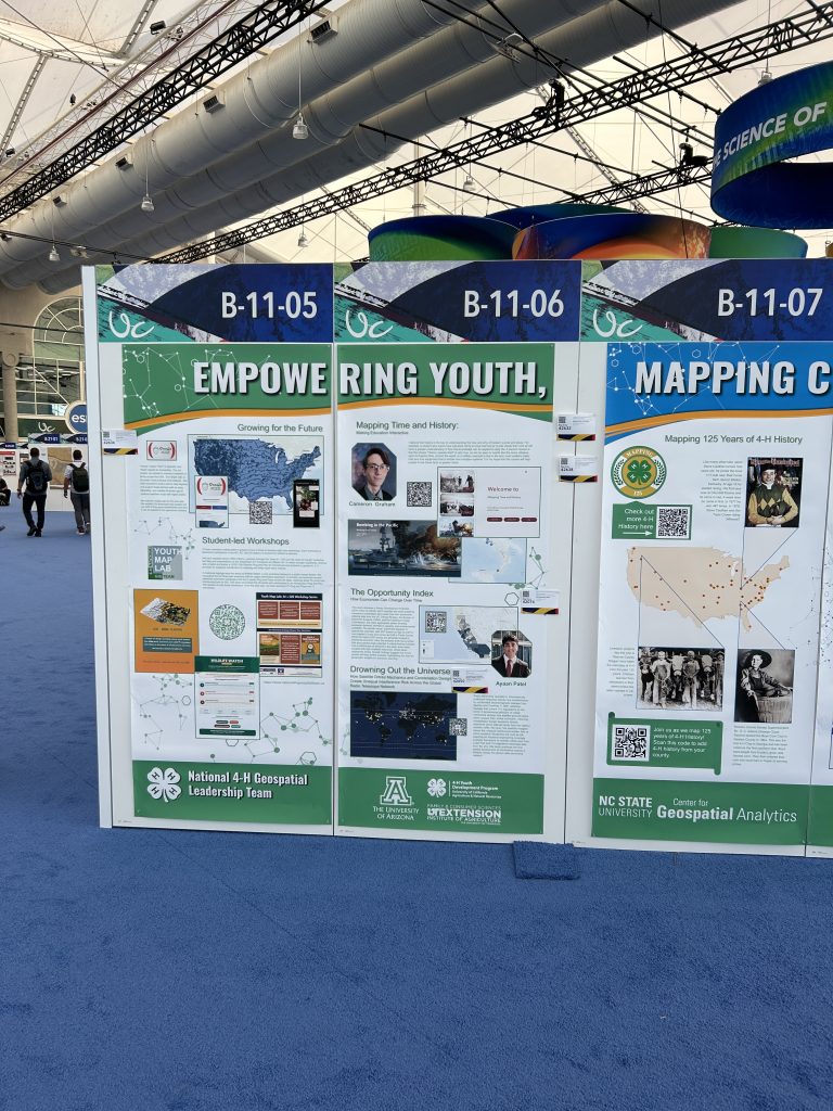 Display of student projects at the Esri UC. Image shows project details